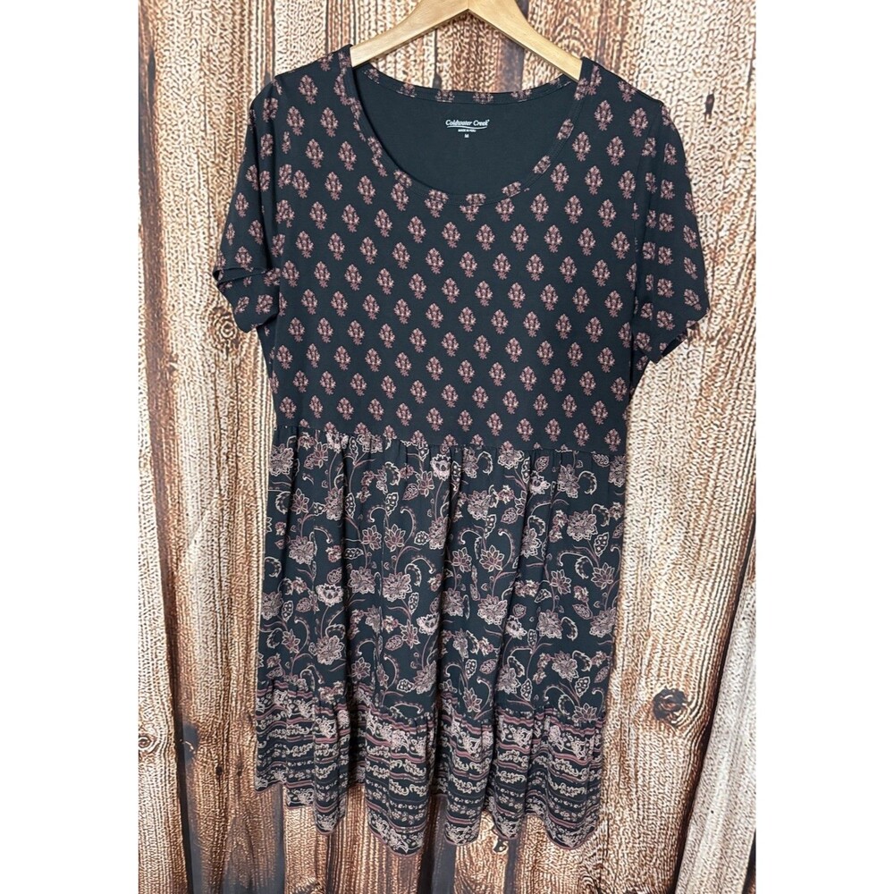 Coldwater Creek Women’s Black Short Sleeve Fit And Flare Dress MIDI Size Medium